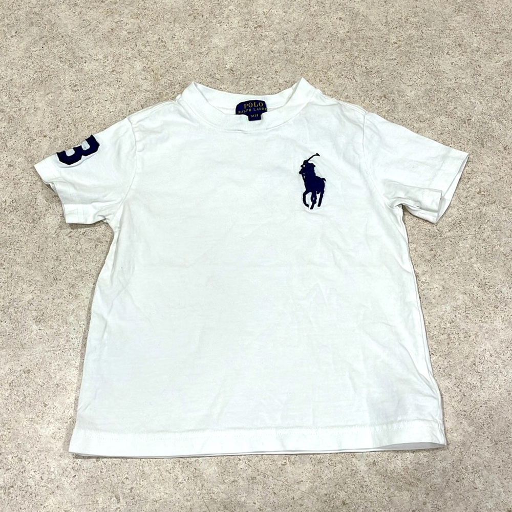POLO BY RALPH LAUREN LARGE NAVY BLUE PONY WHITE CREW NECK T-SHIRT
